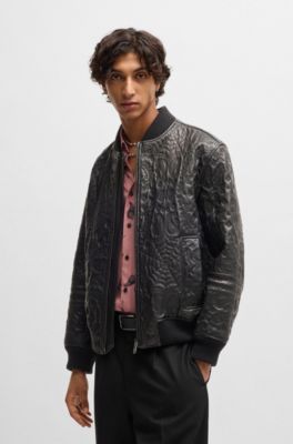 Leather jacket with spiderweb and bandanna pattern, Black