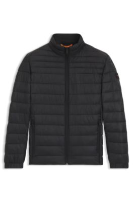 Mixed-quilting packable jacket with water-repellent finish, Black