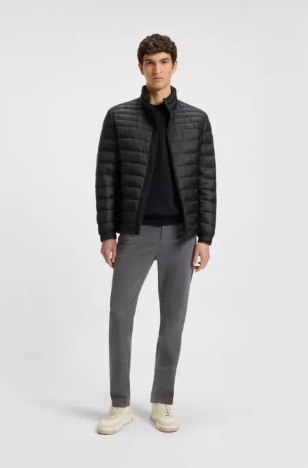 Mixed-quilting packable jacket with water-repellent finish