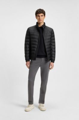 Mixed-quilting packable jacket with water-repellent finish, Black