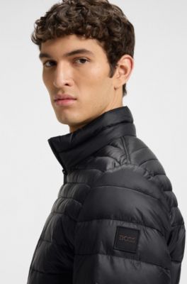 Mixed-quilting packable jacket with water-repellent finish, Black