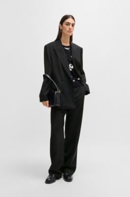 BOSS - Oversize-fit double-breasted blazer in virgin wool - Black