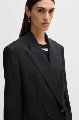 Oversize-fit double-breasted blazer in virgin wool, Black