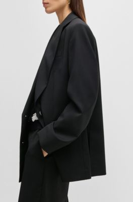 Oversize-fit double-breasted blazer in virgin wool, Black
