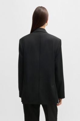 Oversize-fit double-breasted blazer in virgin wool, Black