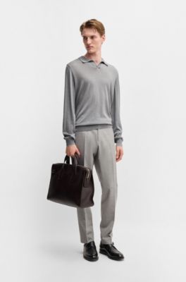 Jersey regular fit de algod&oacute;n y seda con cuello Johnny, Plata