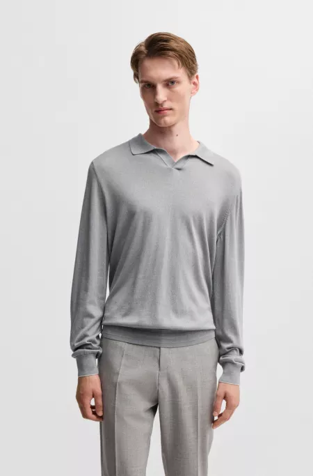 Johnny-collar regular-fit sweater in silk and cotton