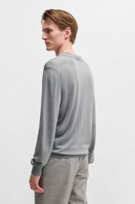 Jersey regular fit de algod&oacute;n y seda con cuello Johnny, Plata