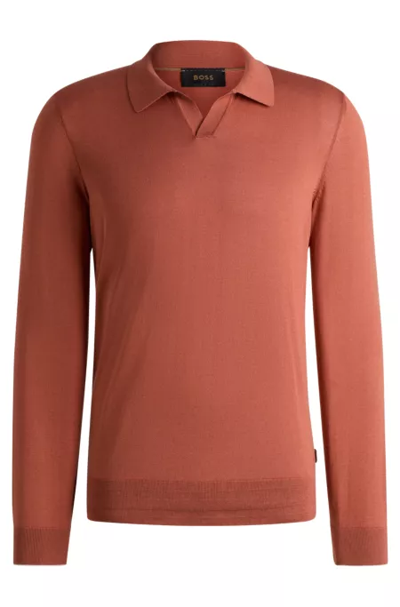Johnny-collar regular-fit sweater in silk and cotton