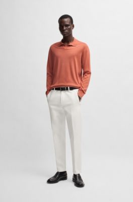 Jersey regular fit de algod&oacute;n y seda con cuello Johnny, Naranja