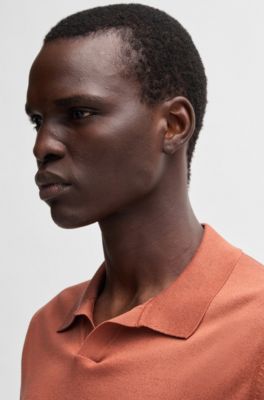 Jersey regular fit de algod&oacute;n y seda con cuello Johnny, Naranja