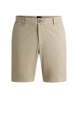 Shorts slim fit de sarga de algodón elástico