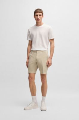 Slim-fit shorts in stretch-cotton twill, Light Beige