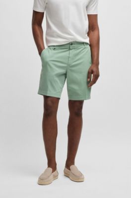 Slim-fit shorts in stretch-cotton twill, Light Green