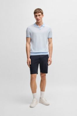 Shorts slim fit de sarga de algod&oacute;n el&aacute;stico, Azul oscuro