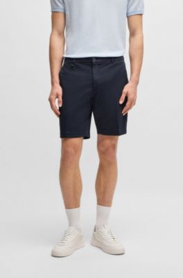 Shorts slim fit de sarga de algod&oacute;n el&aacute;stico, Azul oscuro