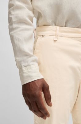 Shorts slim fit de sarga de algod&oacute;n el&aacute;stico, Naranja claro