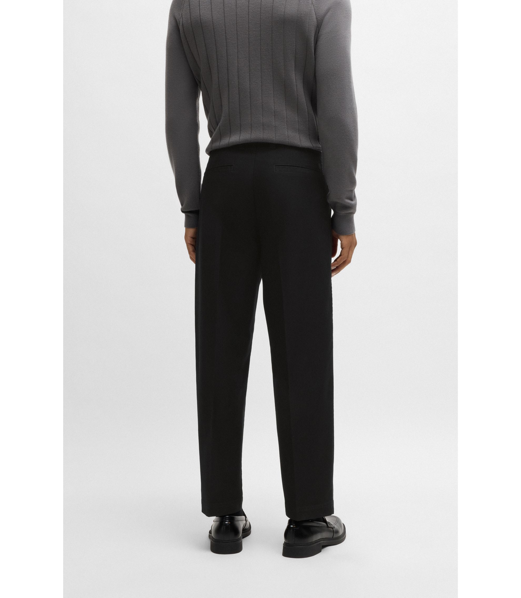 BOSS - Straight-fit trousers in stretch-cotton dobby - Black