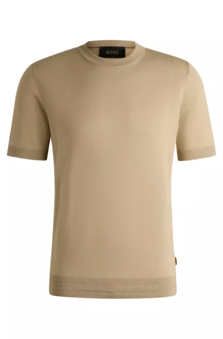 Regular-fit knit T-shirt in silk and cotton