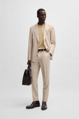 Camiseta de punto regular fit en seda y algod&oacute;n, Beige claro