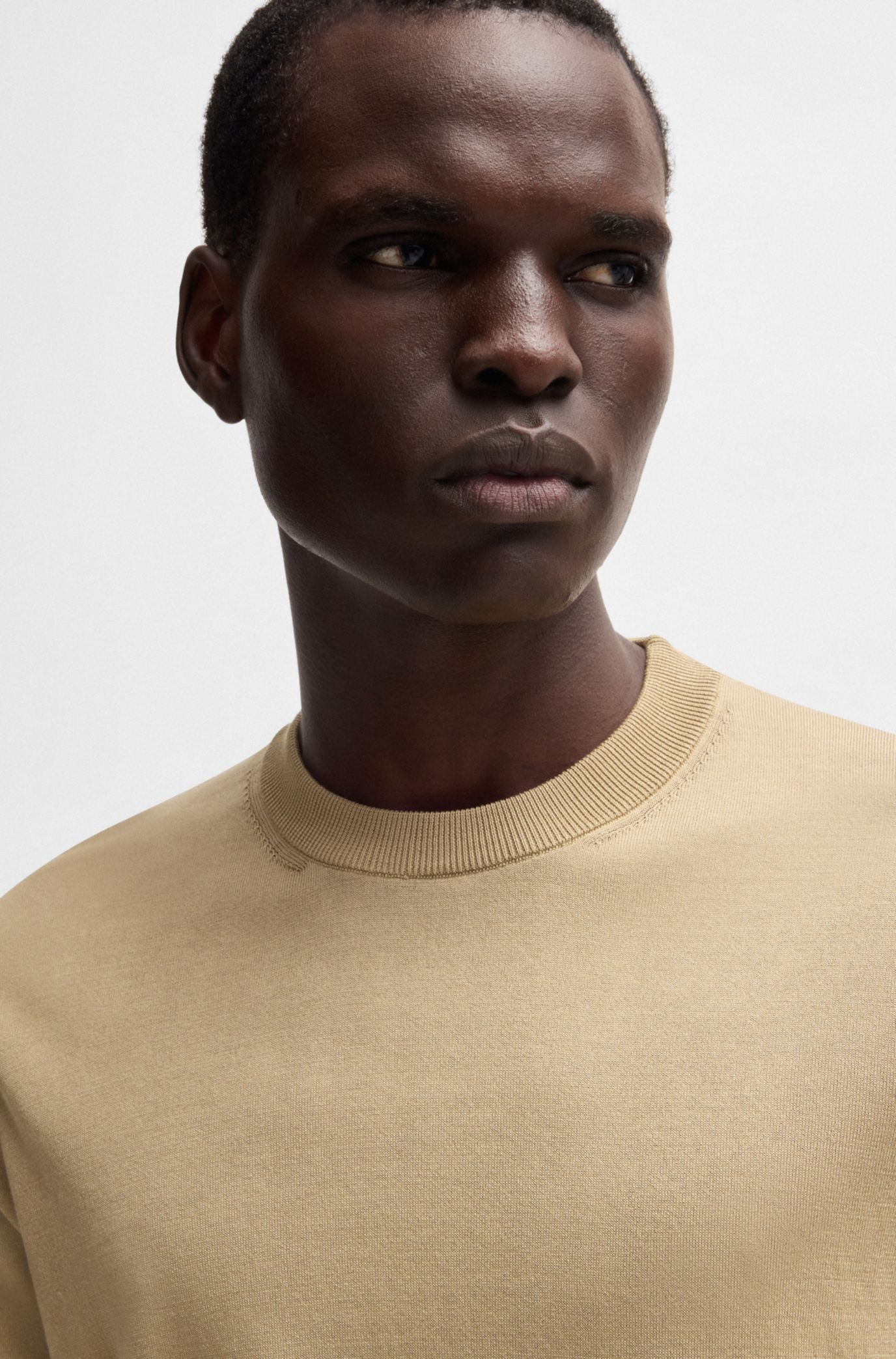 BOSS - Regular-fit knit T-shirt in silk and cotton - Light Beige