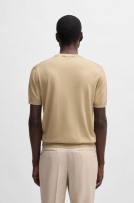 Camiseta de punto regular fit en seda y algod&oacute;n, Beige claro