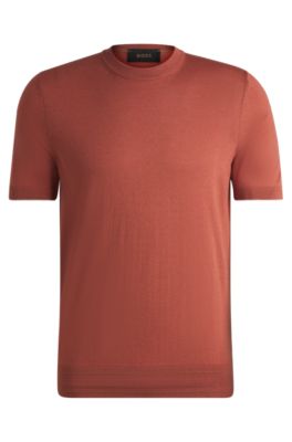 BOSS - Regular-fit knit T-shirt in silk and cotton - Orange