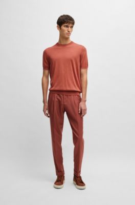 Camiseta de punto regular fit en seda y algod&oacute;n, Naranja