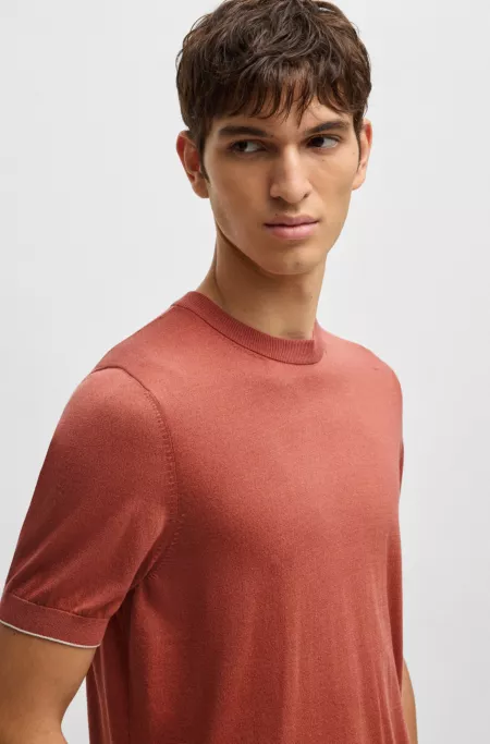 Regular-fit knit T-shirt in silk and cotton