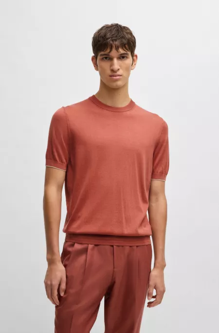 Regular-fit knit T-shirt in silk and cotton