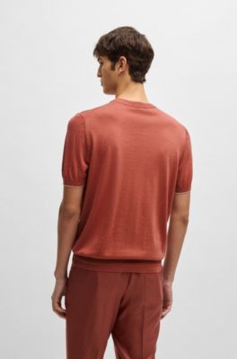 Camiseta de punto regular fit en seda y algod&oacute;n, Naranja