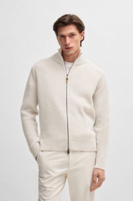 トップス HUGO BOSS WAFFLE KNIT ZIP-UP SWEATER BOSS - Zip-neck sweater in a waffle-structured cotton - Dark