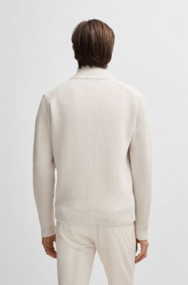BOSS - Zip-up cardigan in wool and cashmere - White