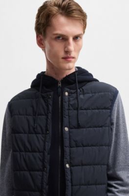 Chaleco con capucha en lana con panel delantero en mezcla de plum&oacute;n, Azul oscuro