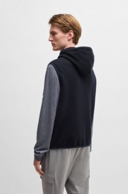 Chaleco con capucha en lana con panel delantero en mezcla de plum&oacute;n, Azul oscuro