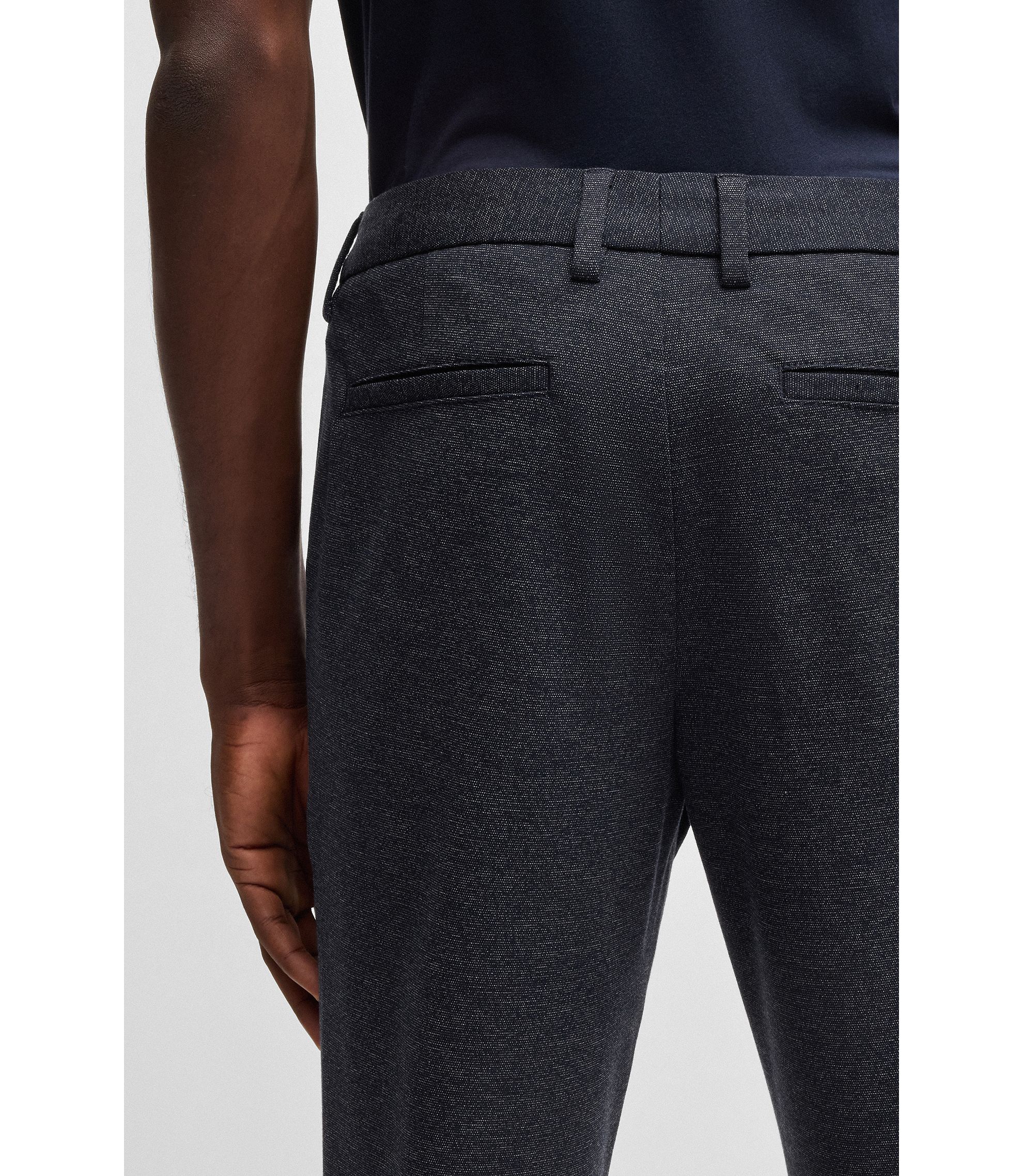 BOSS - Slim-fit trousers in salt-and-pepper stretch jersey BOSS - Slim-fit trousers in salt-and-pepper stretch jersey