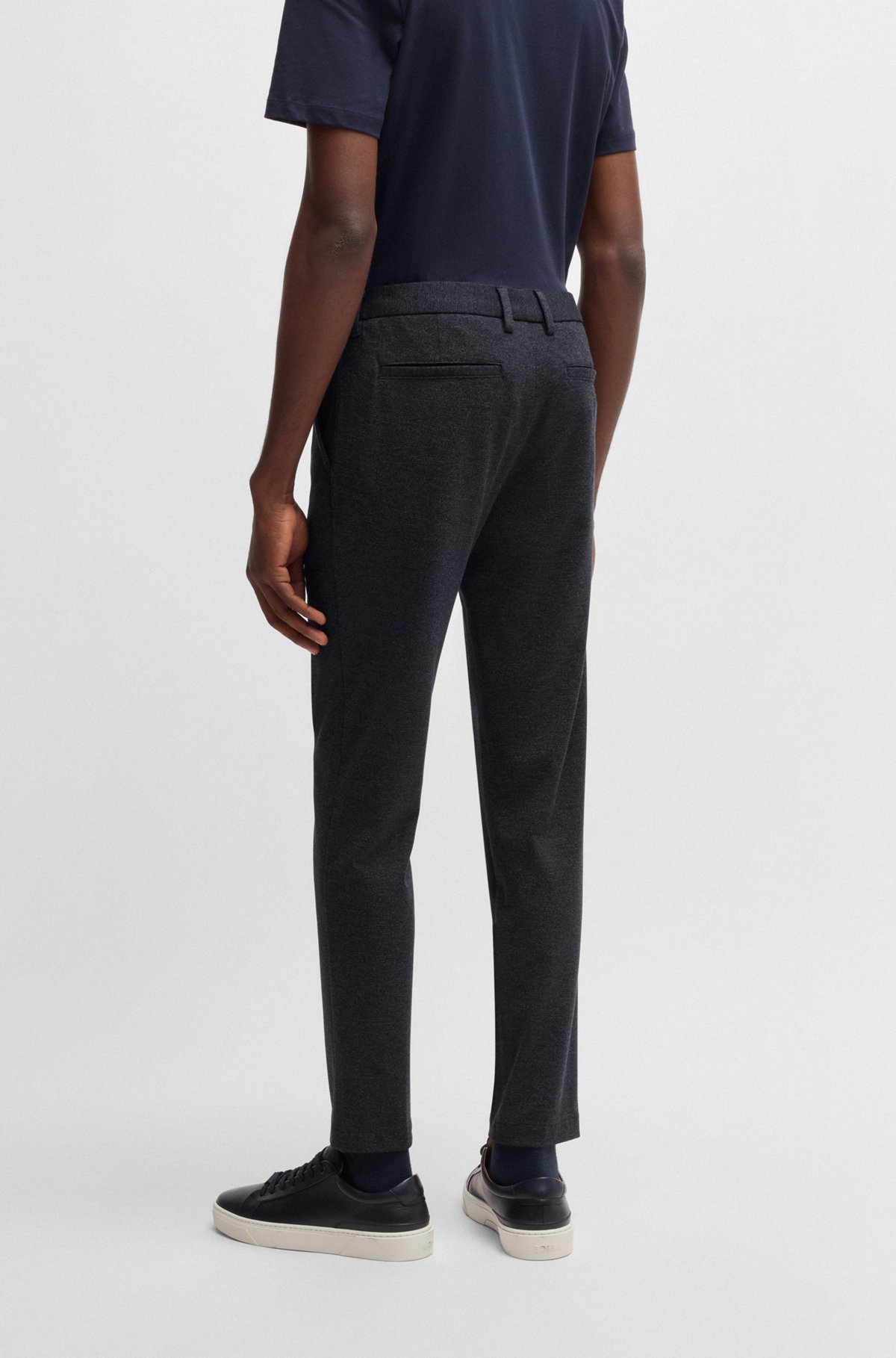 BOSS - Slim-fit trousers in salt-and-pepper stretch jersey BOSS - Slim-fit trousers in salt-and-pepper stretch jersey