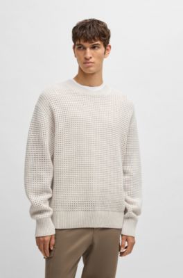Relaxed-fit sweater in structured wool and cashmere, White