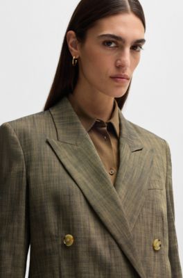 Regular-fit double-breasted blazer, Brown