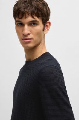 Jersey regular fit de seda con estructura de punto, Azul oscuro