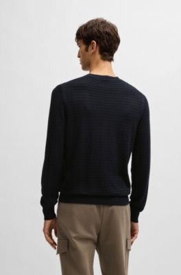 Jersey regular fit de seda con estructura de punto, Azul oscuro