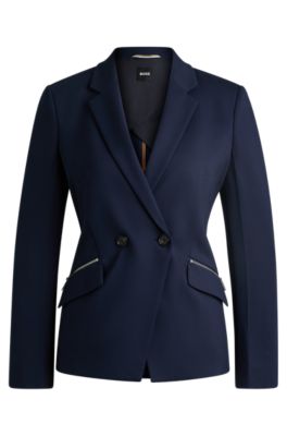 BOSS - Slim-fit blazer with zipped pockets - Dark Blue