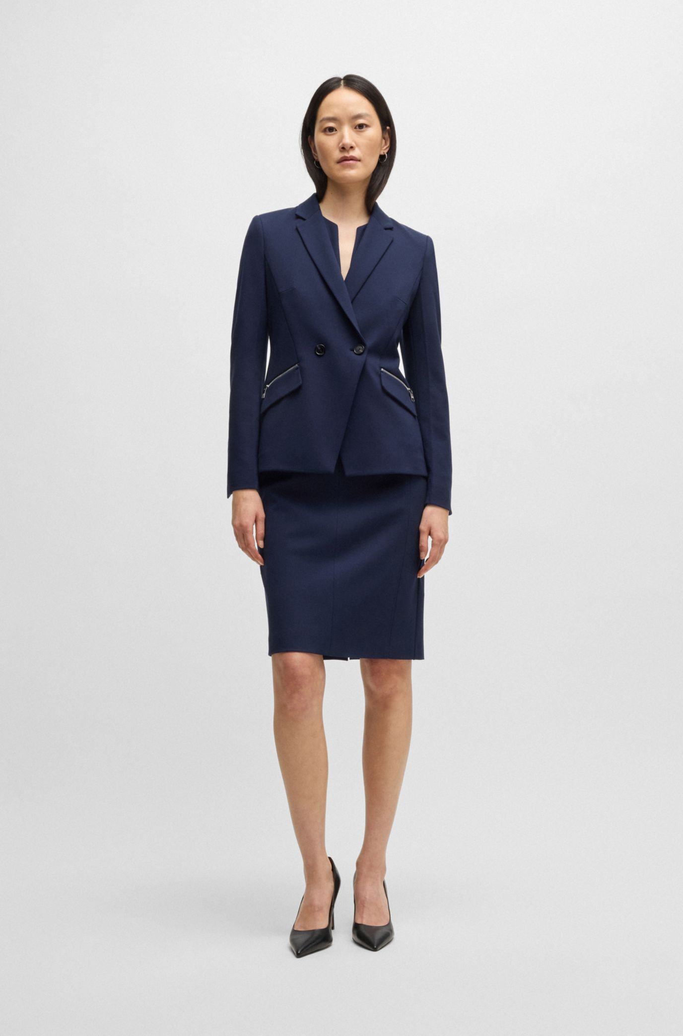 BOSS - Slim-fit blazer with zipped pockets - Dark Blue