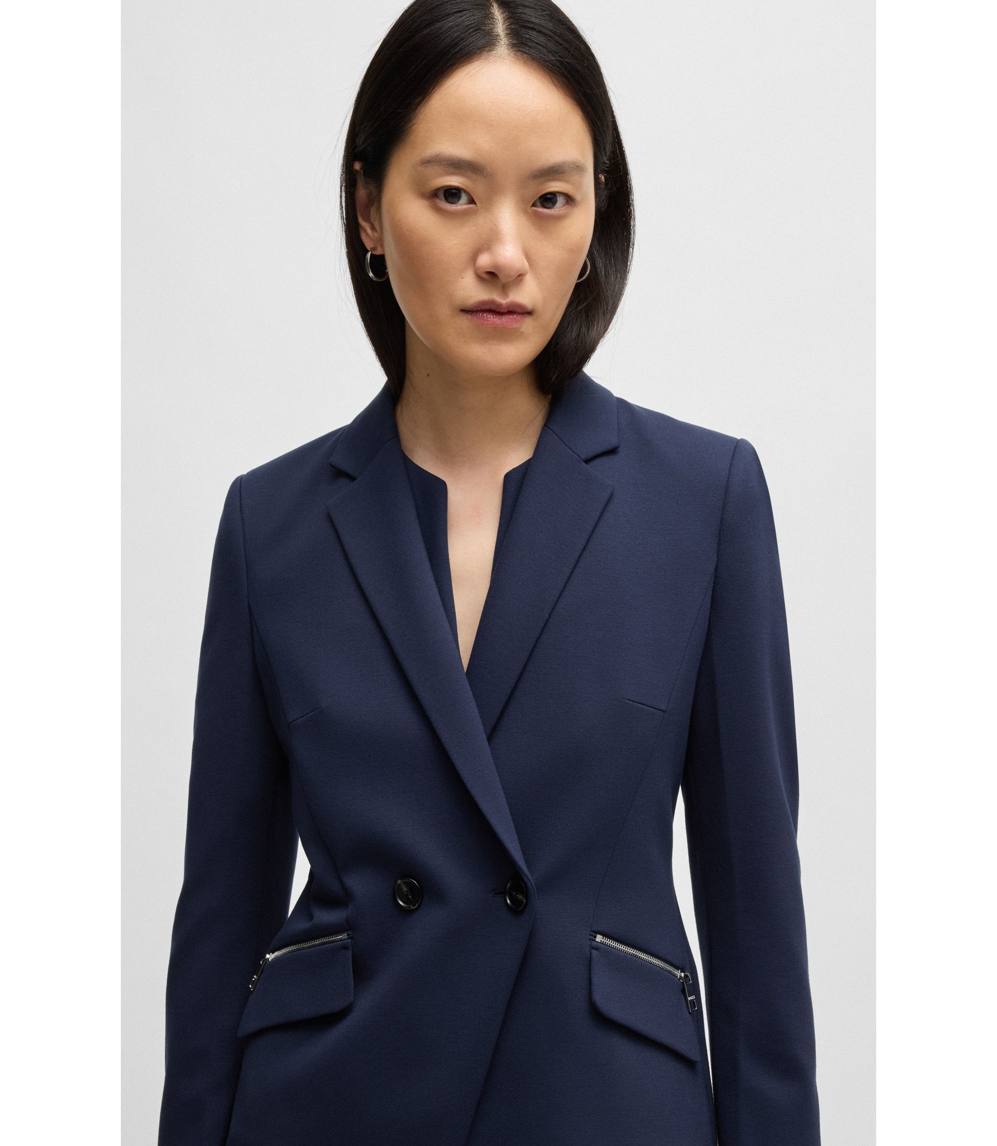 BOSS - Slim-fit blazer with zipped pockets - Dark Blue