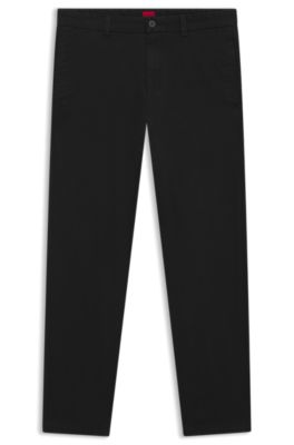 Pantalones slim fit en tejido de gabardina de algod&oacute;n el&aacute;stico, Negro