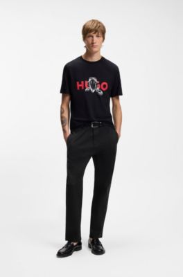 Slim-fit trousers in stretch-cotton gabardine, Black