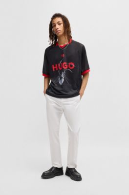 Slim-fit trousers in stretch-cotton gabardine, White