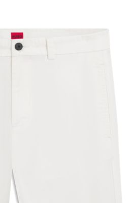 Slim-fit trousers in stretch-cotton gabardine, White