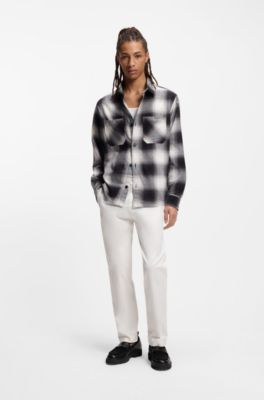 Pantalones slim fit en tejido de gabardina de algod&oacute;n el&aacute;stico, Blanco