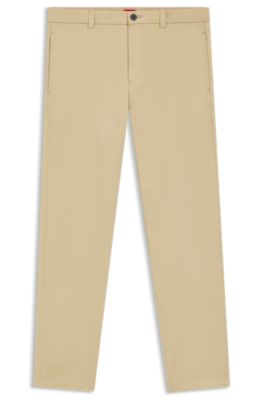 Slim-fit trousers in stretch-cotton gabardine, Beige